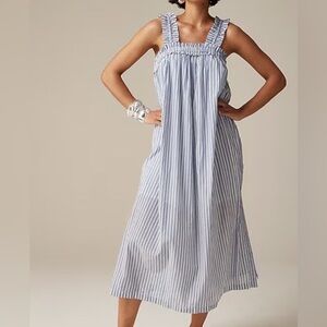 J.Crew Women’s Cotton voile ruffle-trim Lined dress striped pockets size XXL